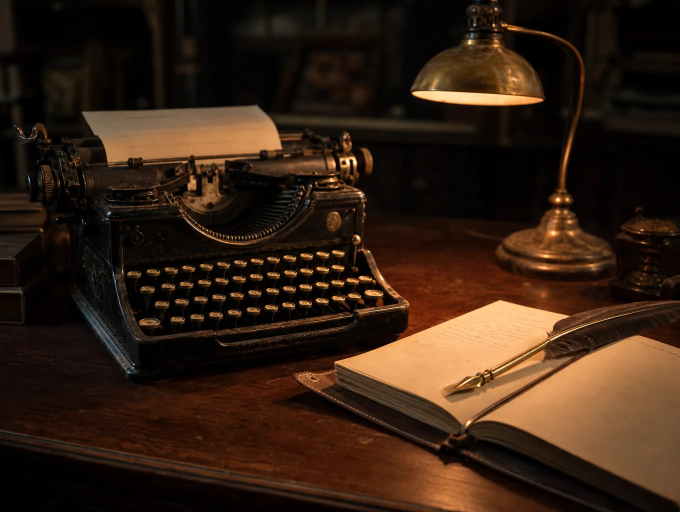 Vintage mechanical typewriter with fresh manuscript page
